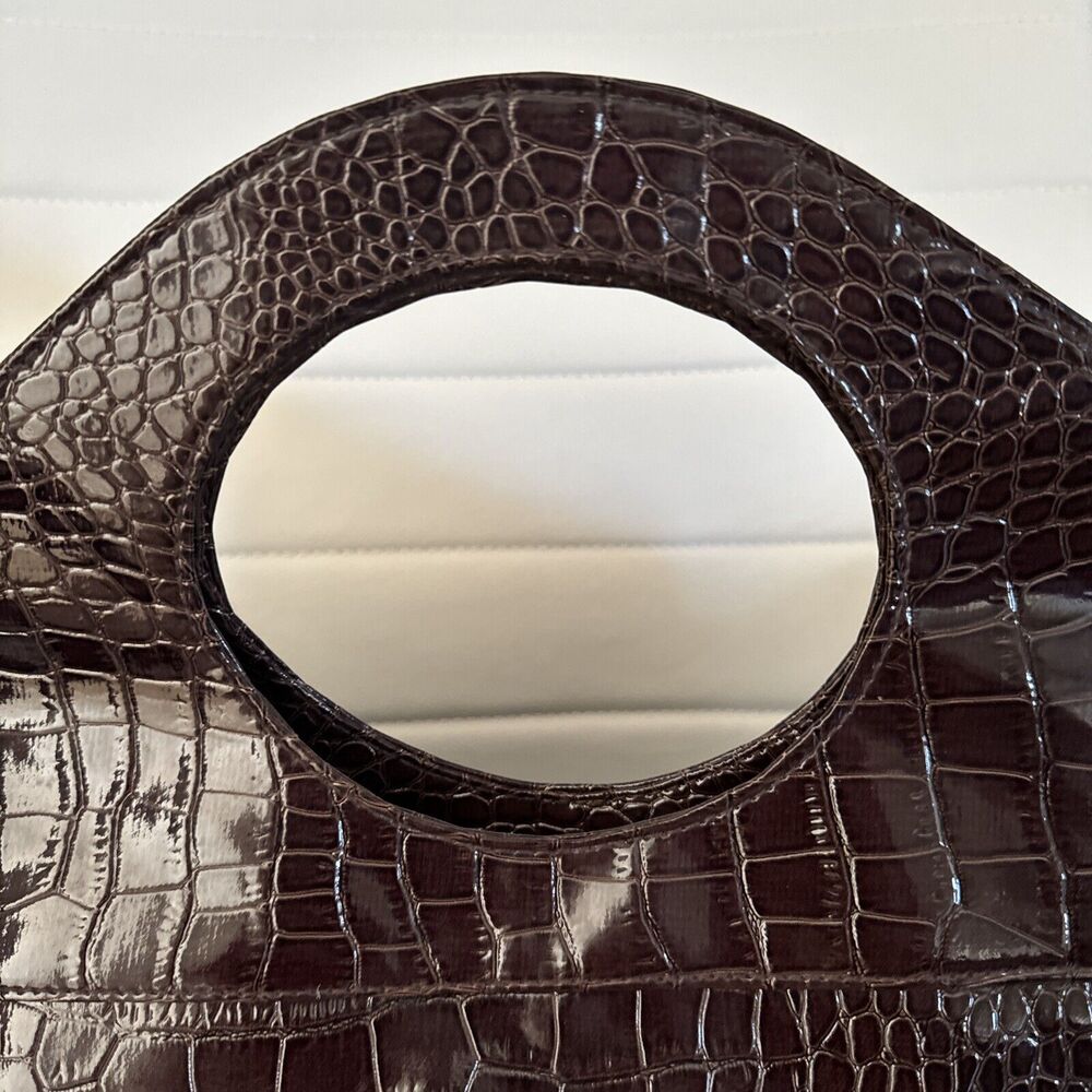 Faux Croc Leather Hobo Bag Mirrored Retro Shoulder Handbag Brown - Picture 6 of 11